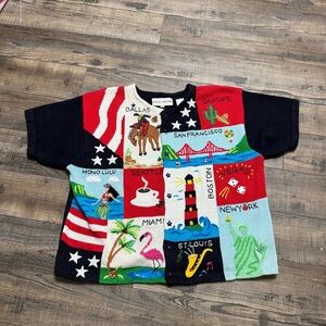 Marisa Christina Sweater Cardigan State USA City Grannycore Novelty Women's XL